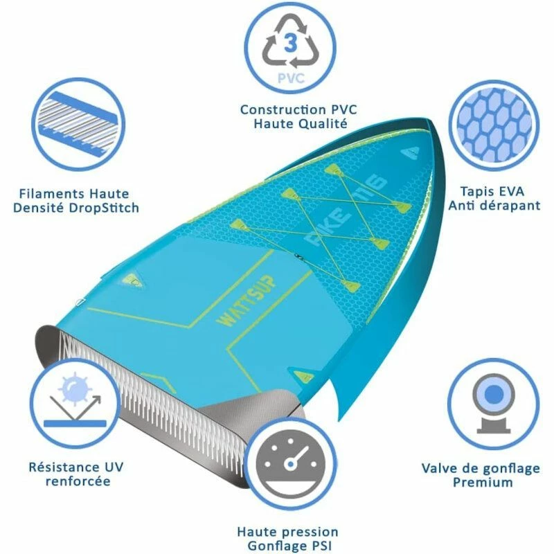 Paddle Gonflable WATTSUP Pike 11'6" Avec Siege Et Pagaie Convertible Kayak – Image 3